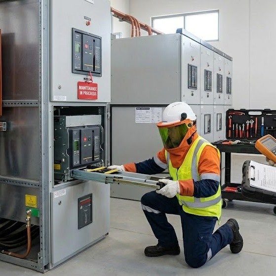 Trabajo en campo en subestación eléctrica